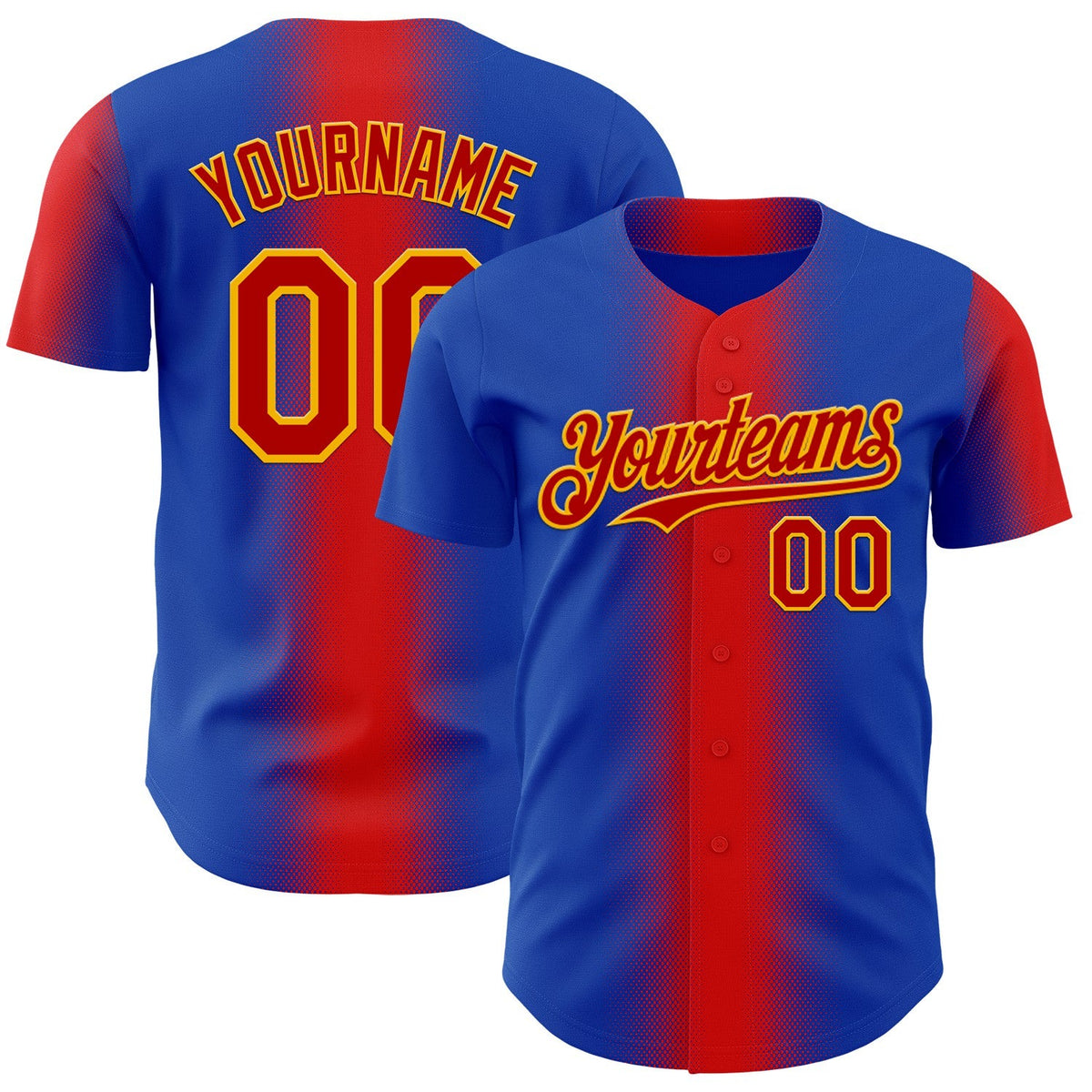 Custom Thunder Blue Red-Gold Geometric Patchwork Asymmetry Gradient Authentic Baseball Jersey