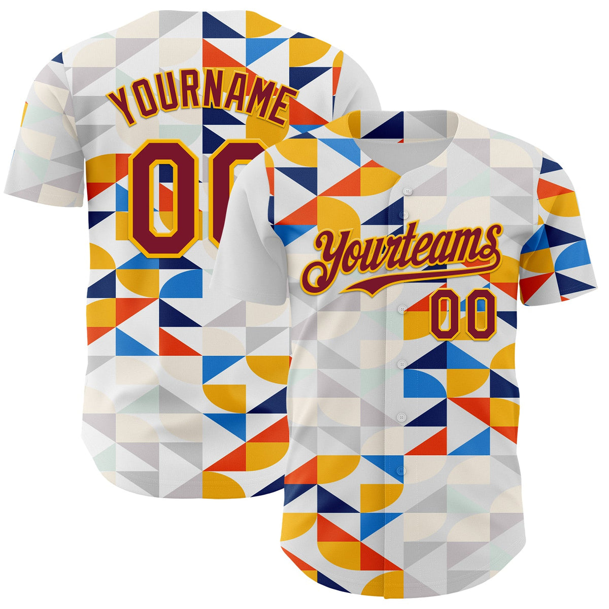 Custom White Crimson-Gold Geometric Patchwork Asymmetry Authentic Baseball Jersey