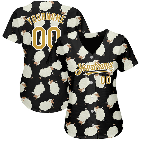 Custom Black Old Gold-White 3D Pattern Design Goat Authentic Baseball Jersey alternate