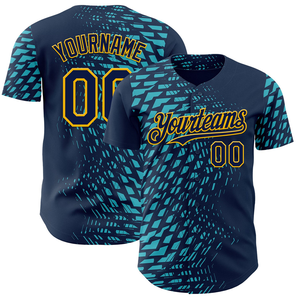 Custom Blue Navy-Gold Geometric Patchwork Asymmetry Authentic Baseball Jersey