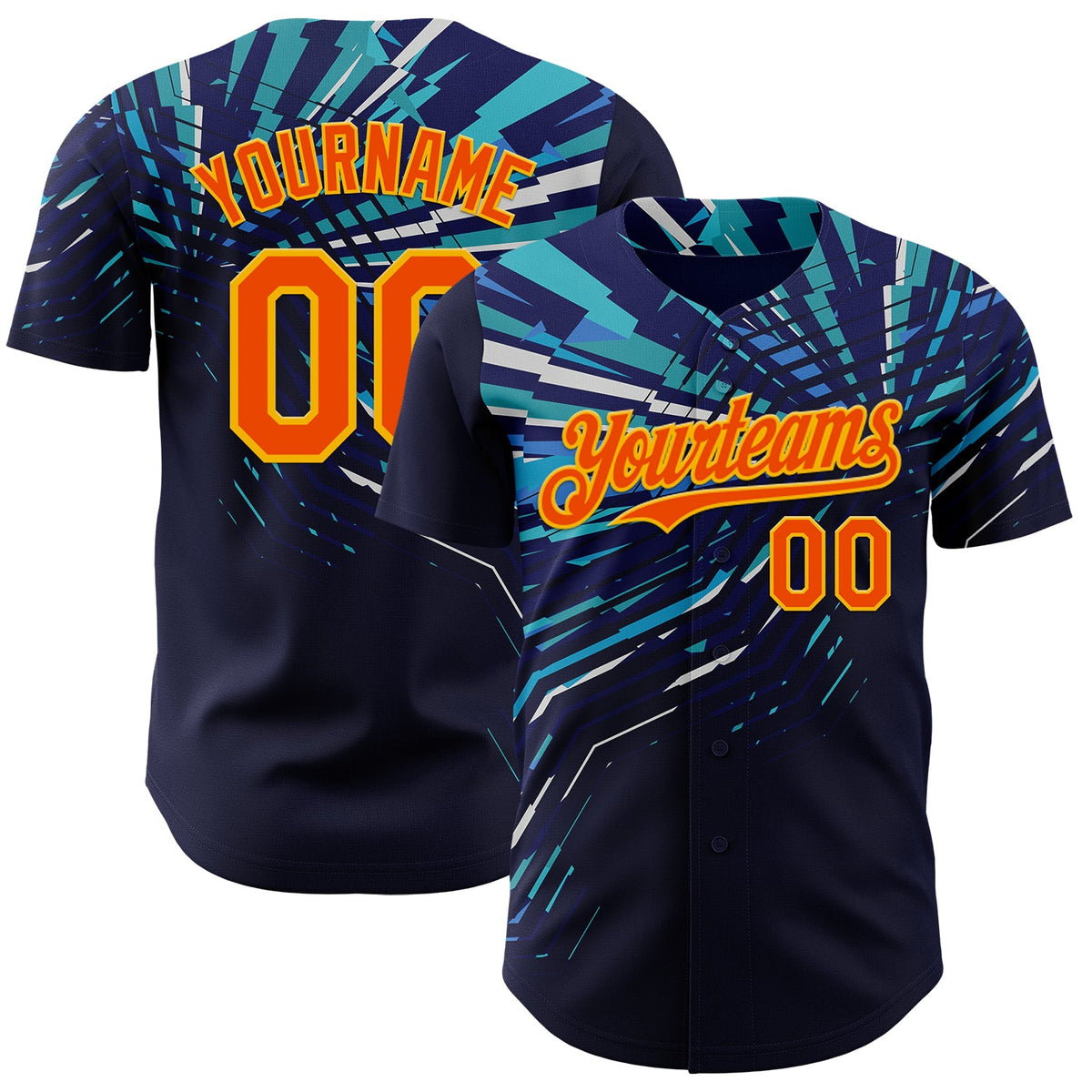 Custom Blue Orange-Gold Geometric Patchwork Asymmetry Authentic Baseball Jersey