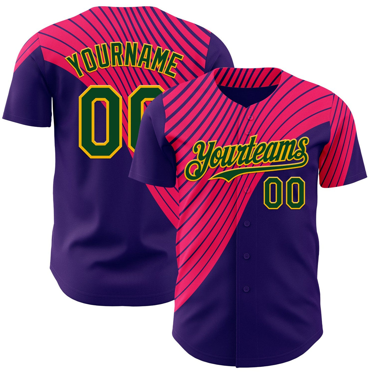 Custom Purple Green Hot Pink-Gold Geometric Patchwork Asymmetry Authentic Baseball Jersey