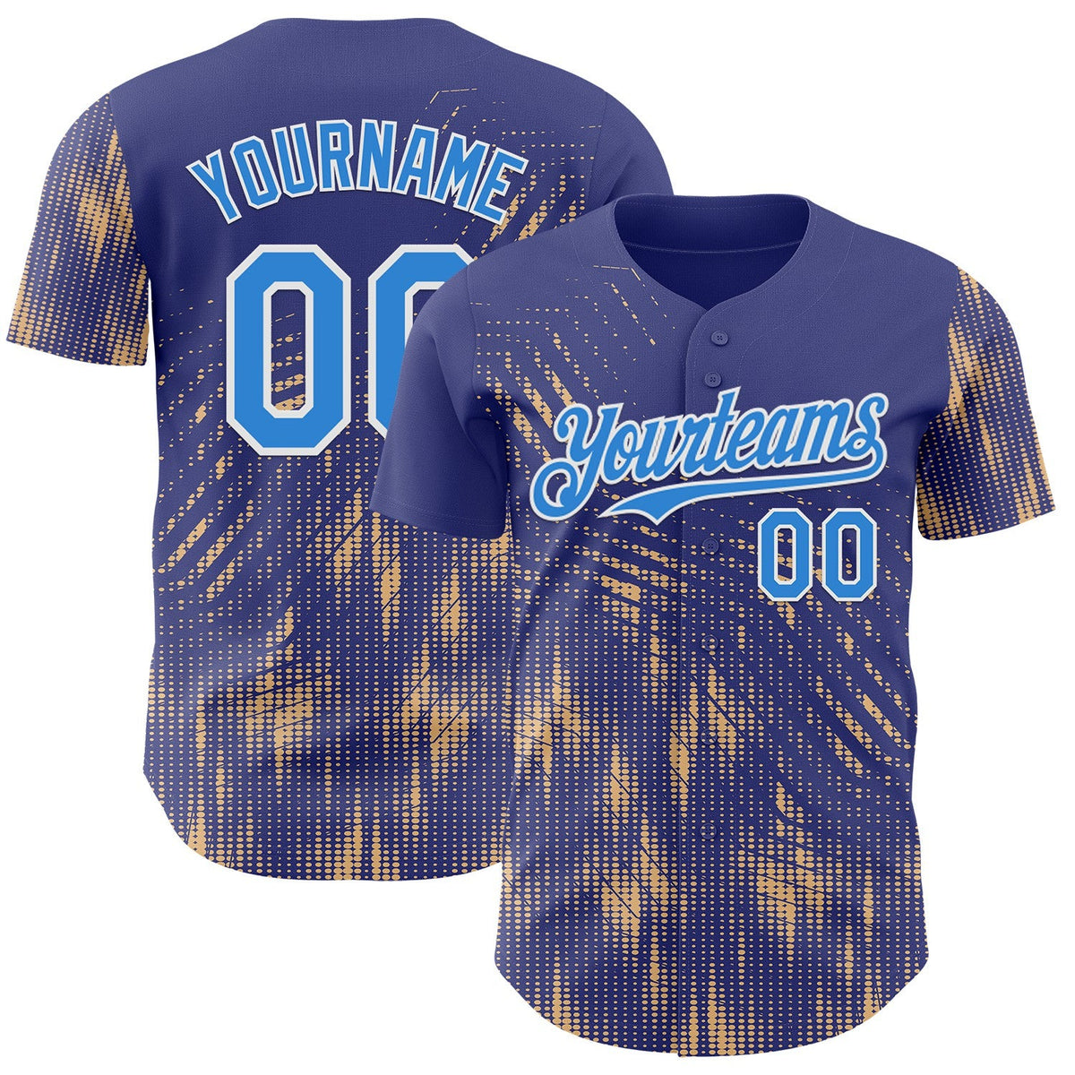 Custom Blue Electric Blue Cream-White Geometric Patchwork Asymmetry Authentic Baseball Jersey