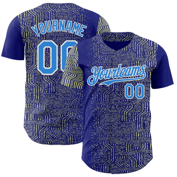 Custom Blue Electric Blue Green-White Geometric Patchwork Asymmetry Authentic Baseball Jersey
