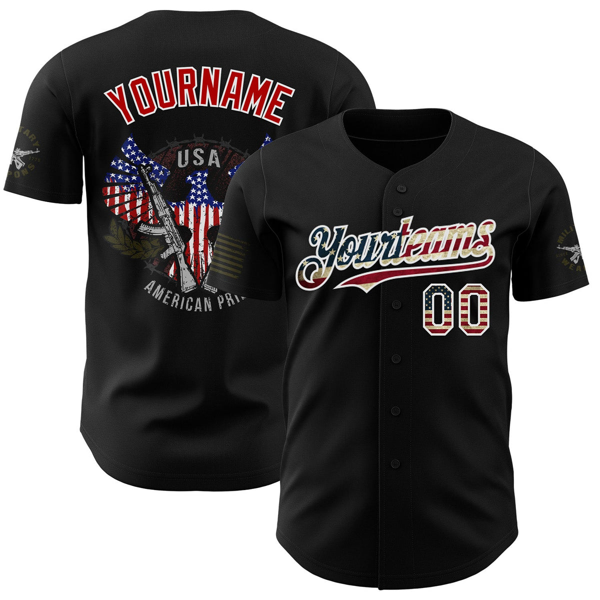 Custom Black Vintage USA Flag White-Red USA 250 Patriotic Authentic Baseball Jersey