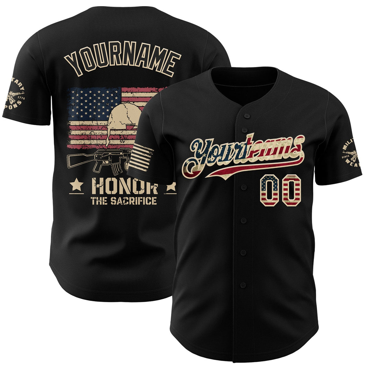 Custom Black Vintage USA Flag-City Cream USA 250 Military Veteran Authentic Baseball Jersey