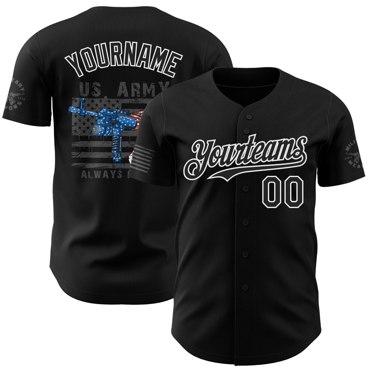 Custom Black-White USA 250 Flag Patriotic Army Authentic Baseball Jersey
