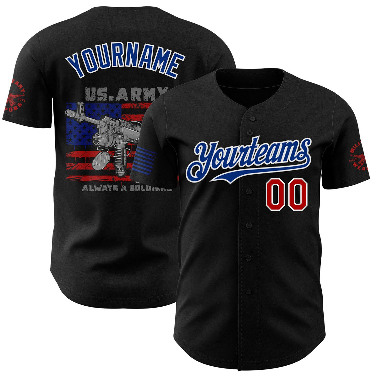 Custom Black Red White-Royal USA 250 Flag Patriotic Army Authentic Baseball Jersey