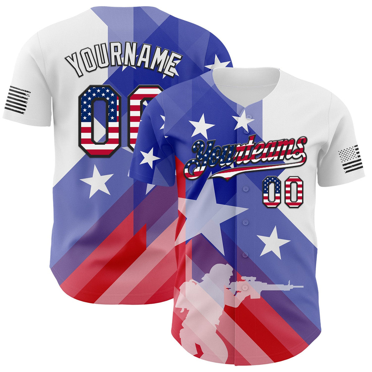 Custom White USA Flag-Black USA 250 American Soldier Authentic Baseball Jersey