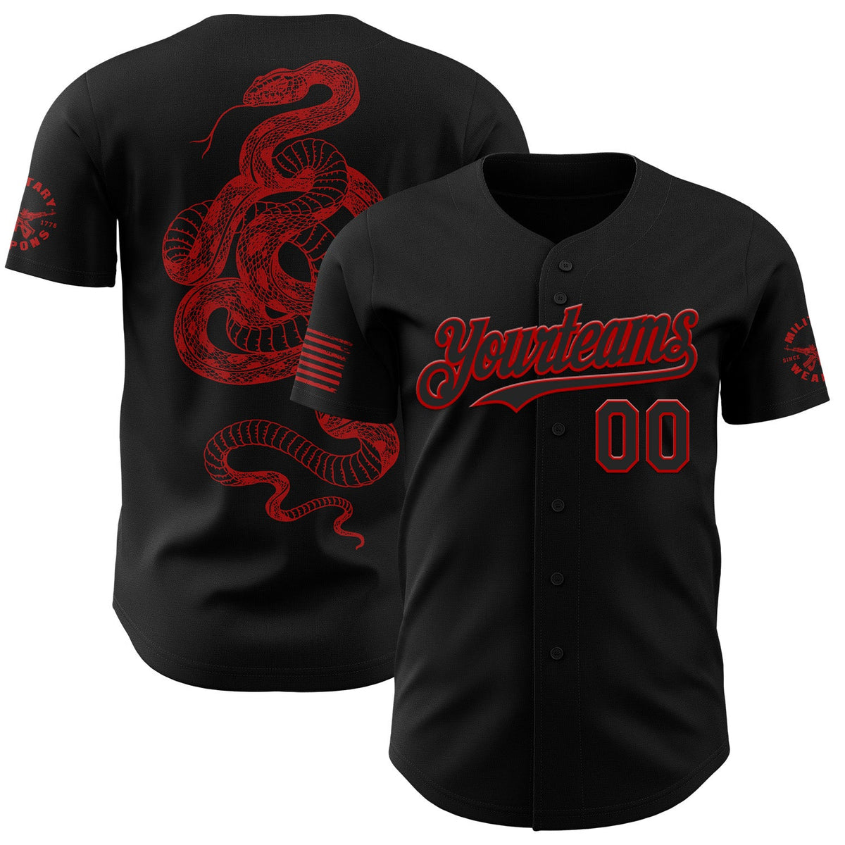 Custom Black-Red USA 250 Flag Western Patriotic Red Rattlesnake Authentic Baseball Jersey