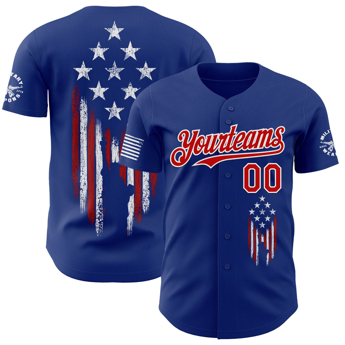 Custom Royal Red-White USA 250 Distressed Heart American Flag Authentic Baseball Jersey
