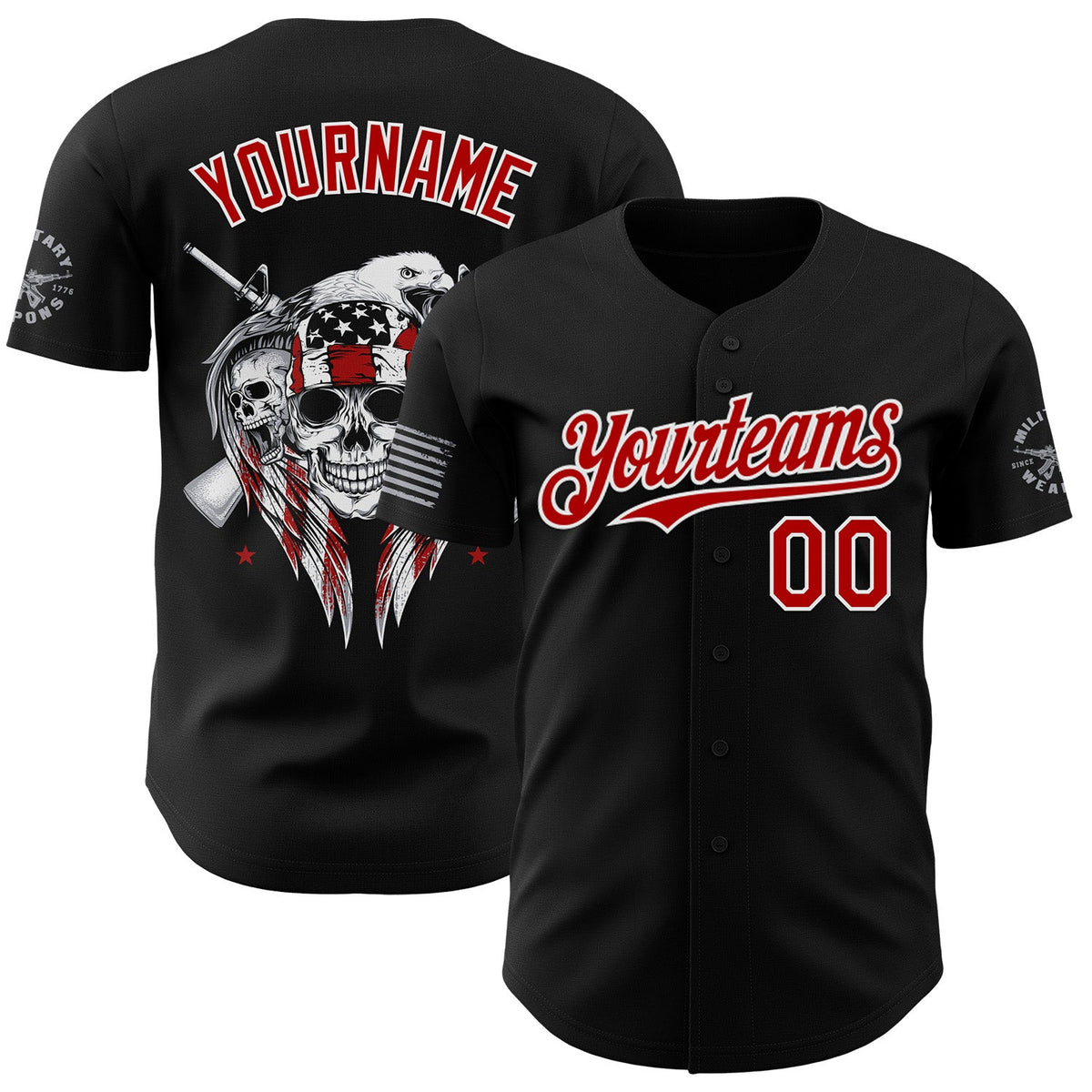 Custom Black Red-White USA 250 American Flag Eagle Skull Authentic Baseball Jersey