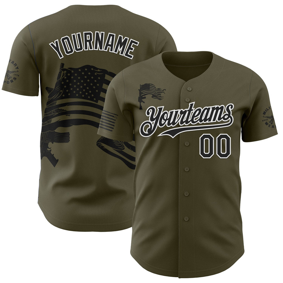 Custom Olive Black-White USA 250 American Flag Authentic Baseball Jersey