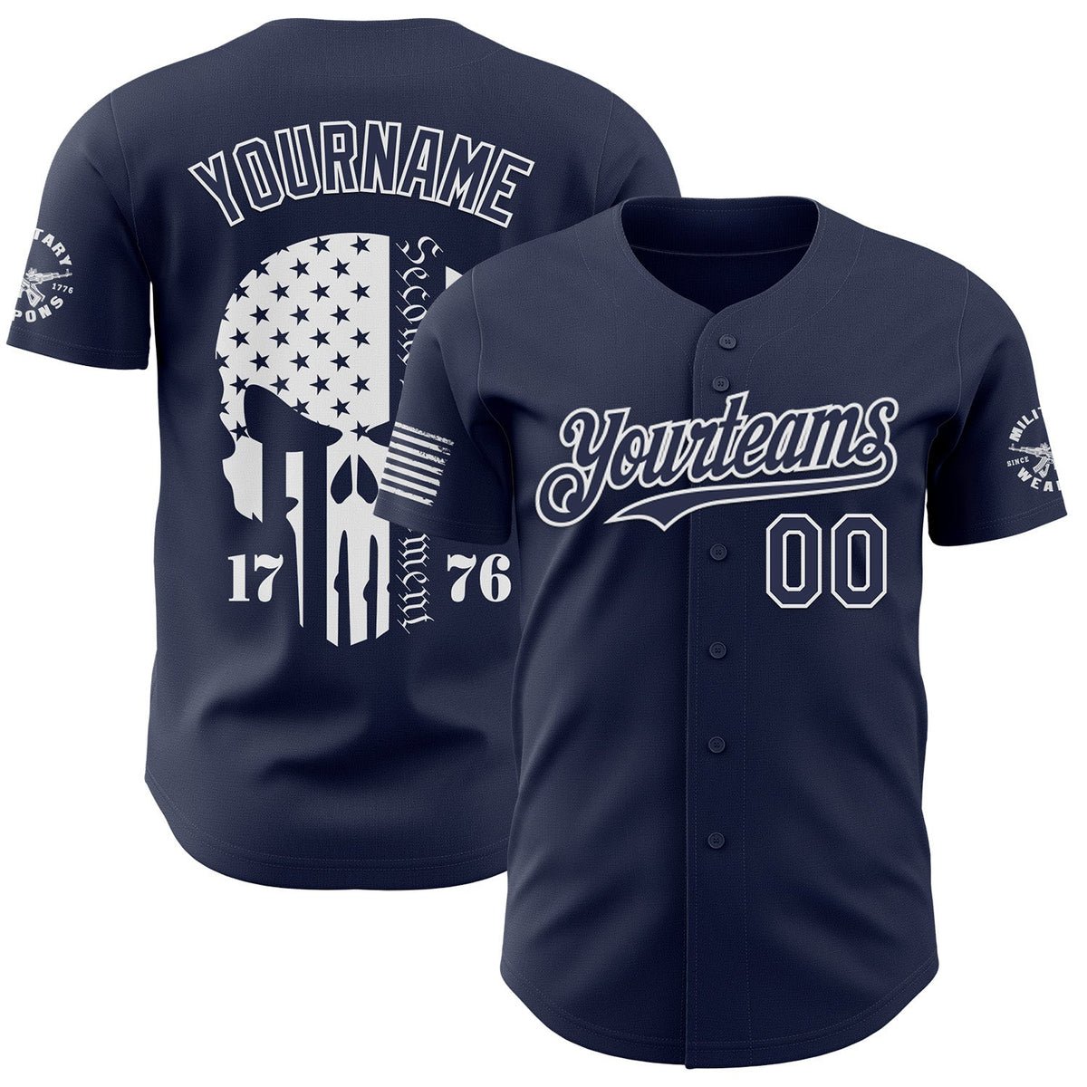 Custom Navy-White USA 250 American Flag Tactical Military Skull Authentic Baseball Jersey