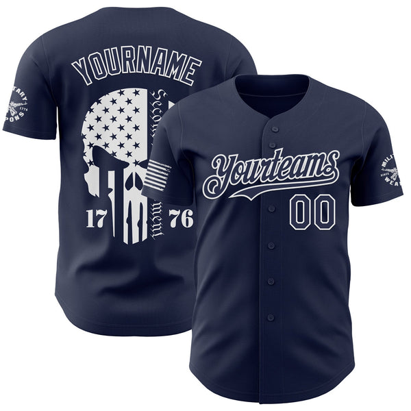 Custom Navy-White USA 250 American Flag Tactical Military Skull Authentic Baseball Jersey