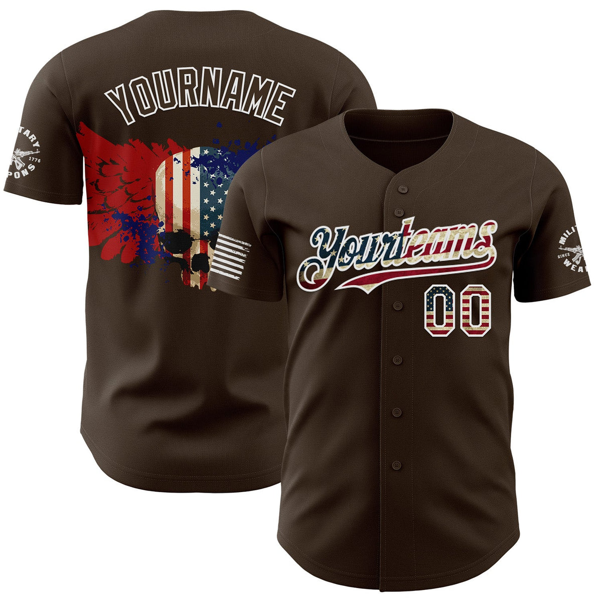 Custom Brown Vintage USA Flag-White USA 250 Military Patriotic Authentic Baseball Jersey
