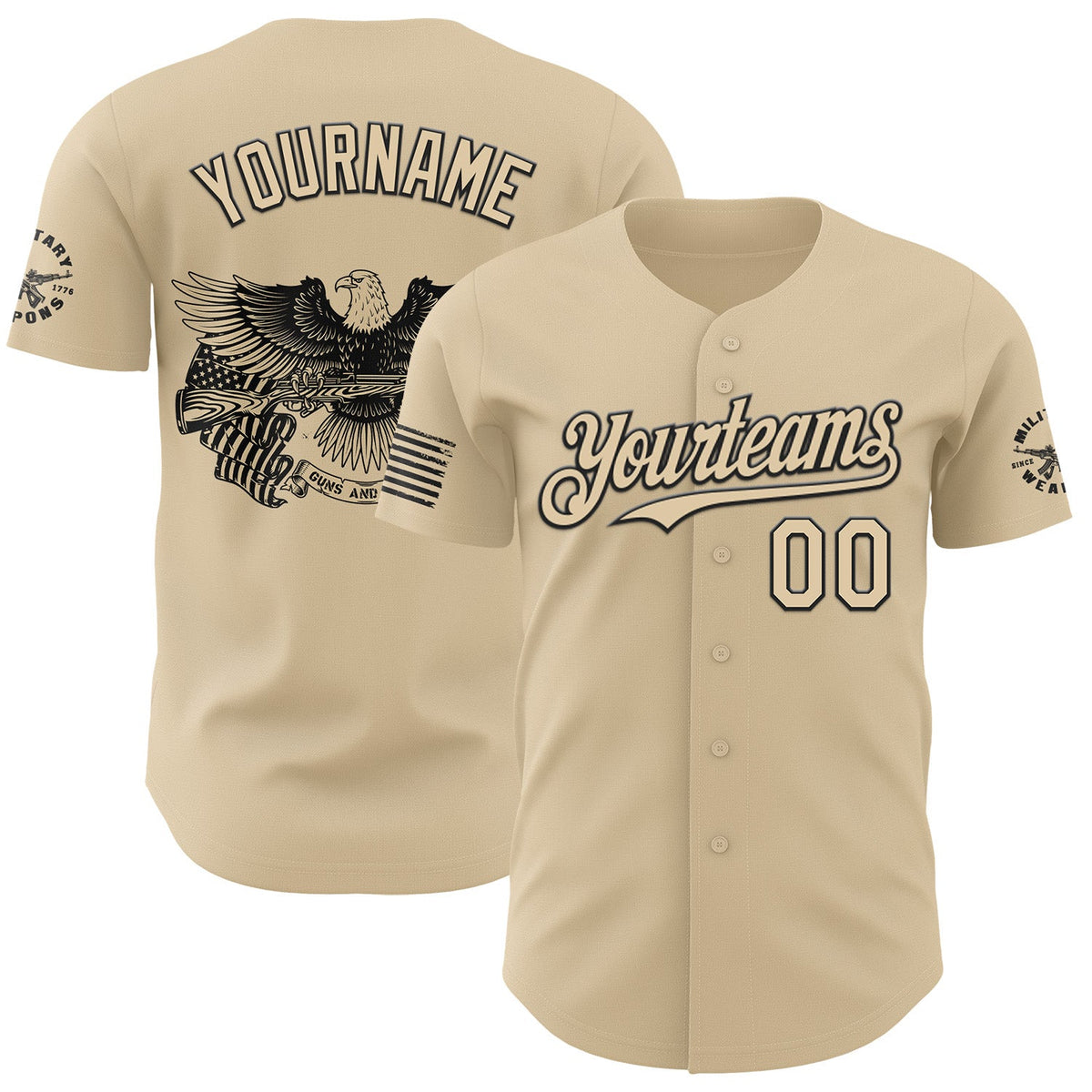 Custom City Cream-Black USA 250 American Flag & Eagle Authentic Baseball Jersey