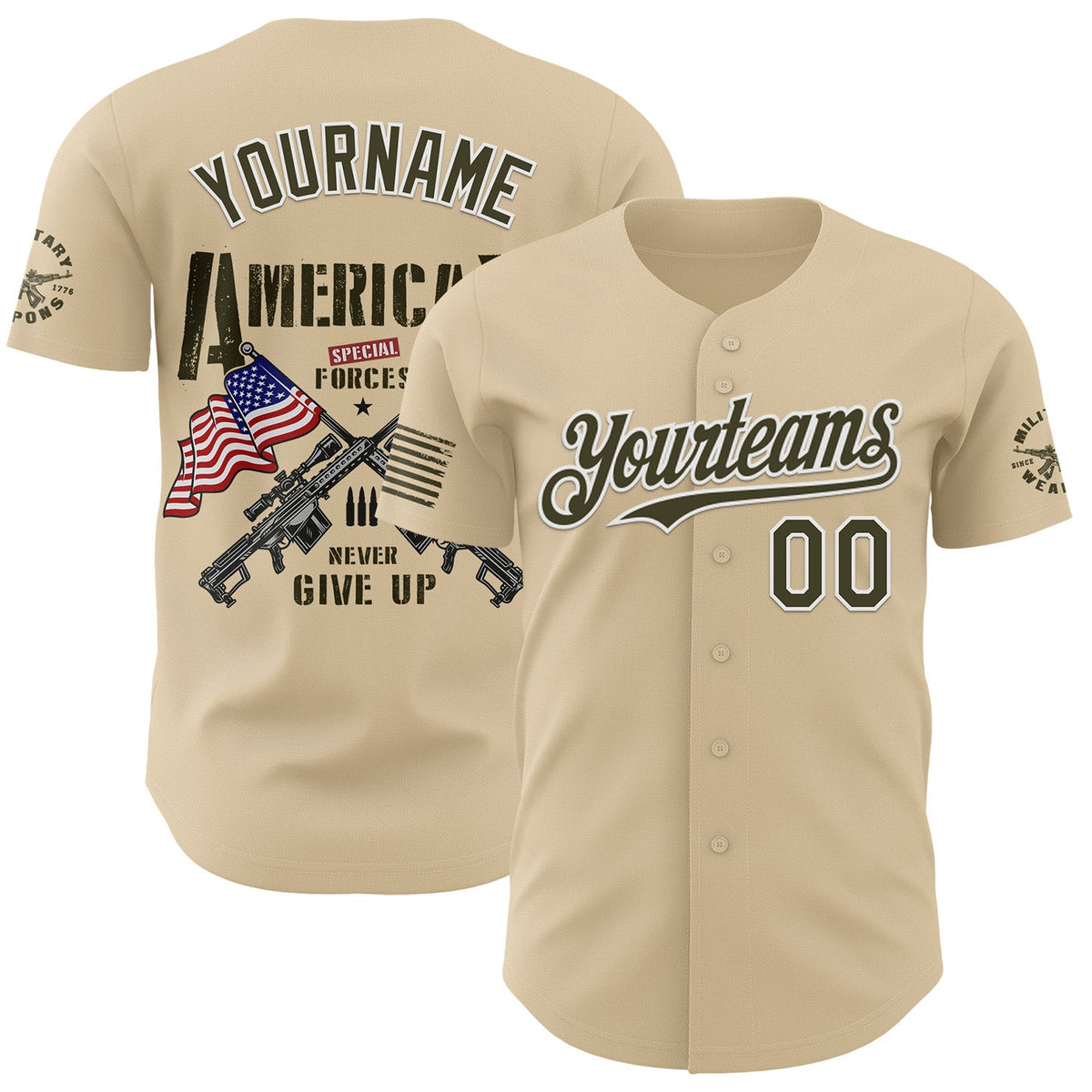 Custom City Cream Olive-White USA 250 American Flag Tactical Military Authentic Baseball Jersey