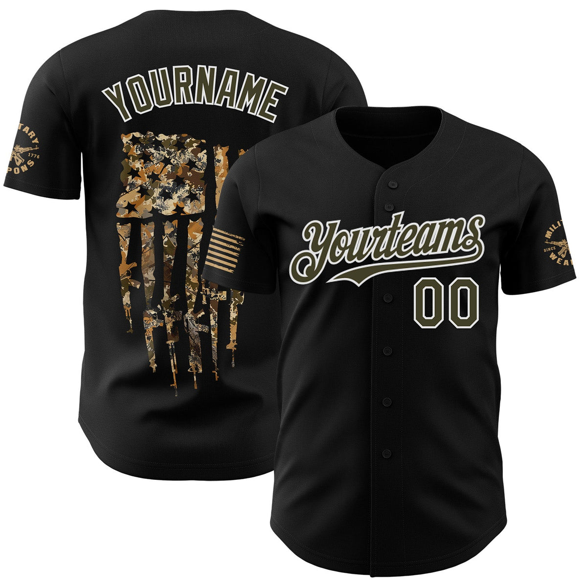 Custom Black Olive-White USA 250 American Flag Camo Authentic Baseball Jersey