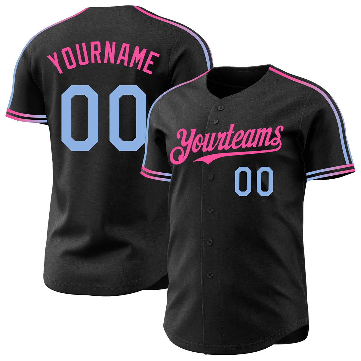 Custom Black Light Blue-Pink Gradient Stripe Ombre Line Authentic Baseball Jersey