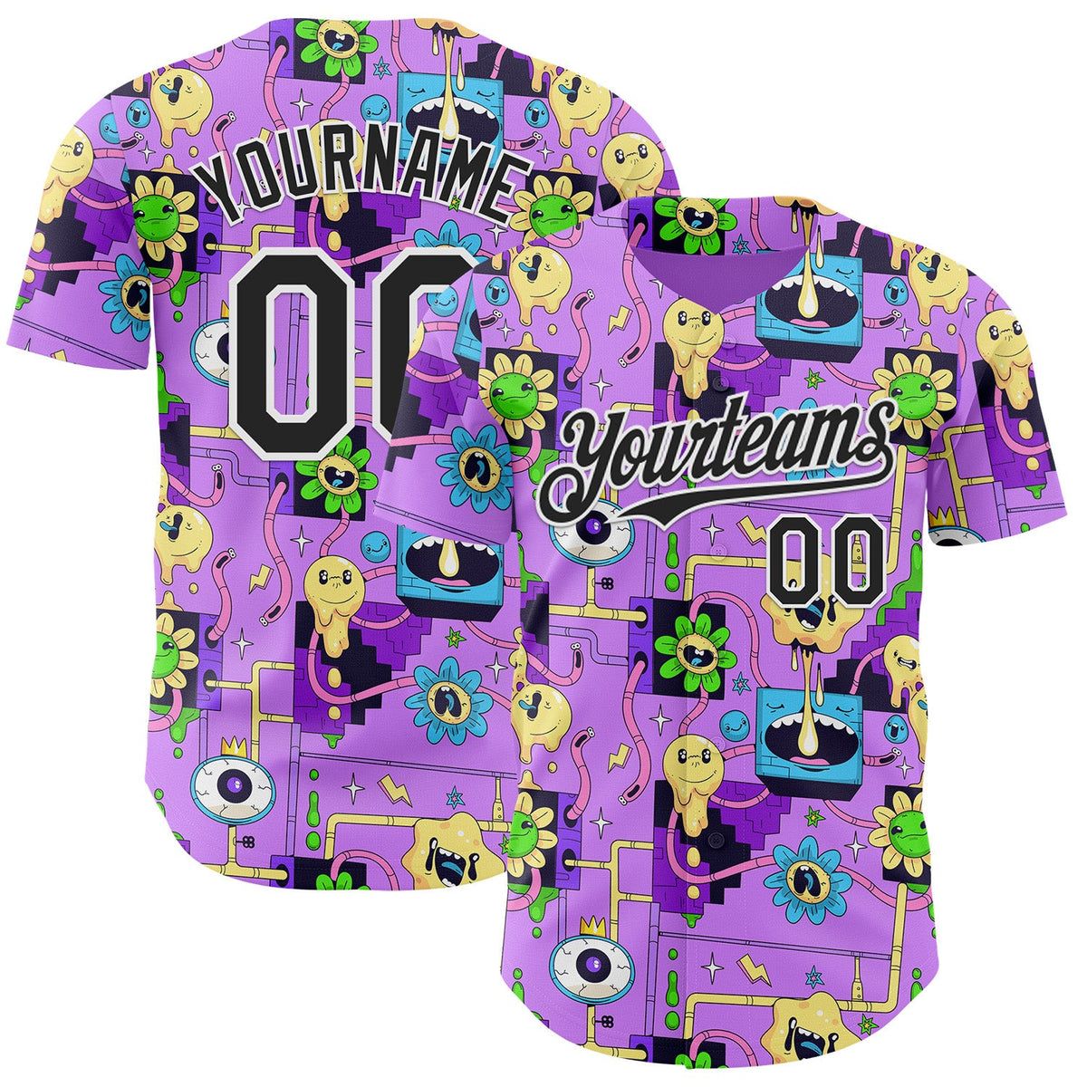 Custom Purple Black-White Psychedelic Trippy Smile Authentic Baseball Jersey