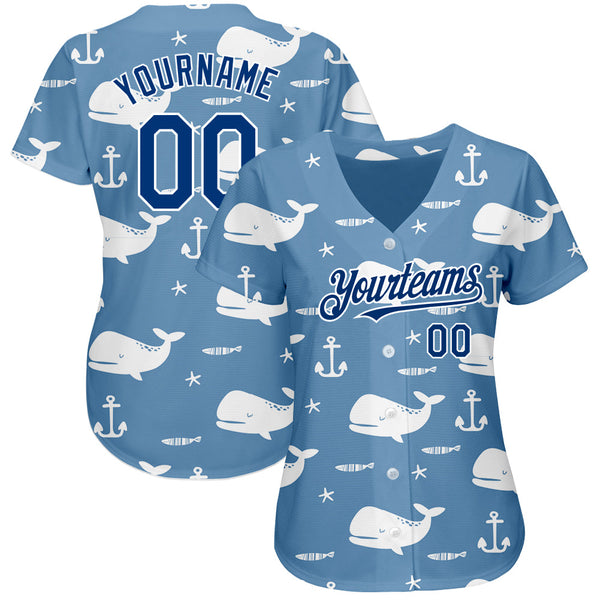 Custom Light Blue US Navy Blue-White 3D Pattern Design Whale Authentic Baseball Jersey alternate