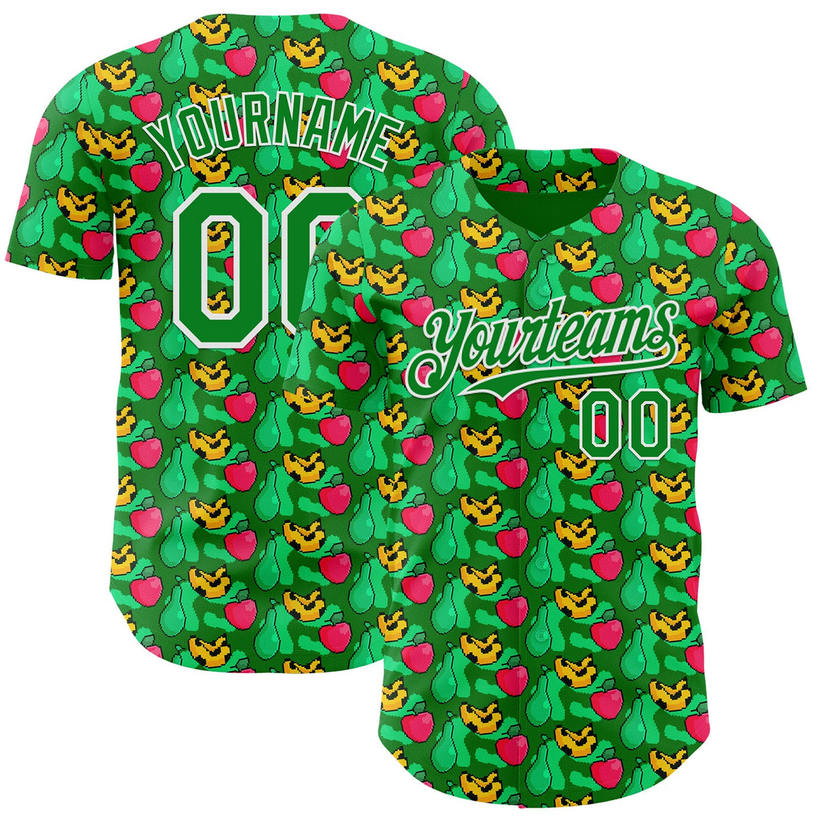 Custom Grass Green-White Psychedelic Trippy Fruit Authentic Baseball Jersey
