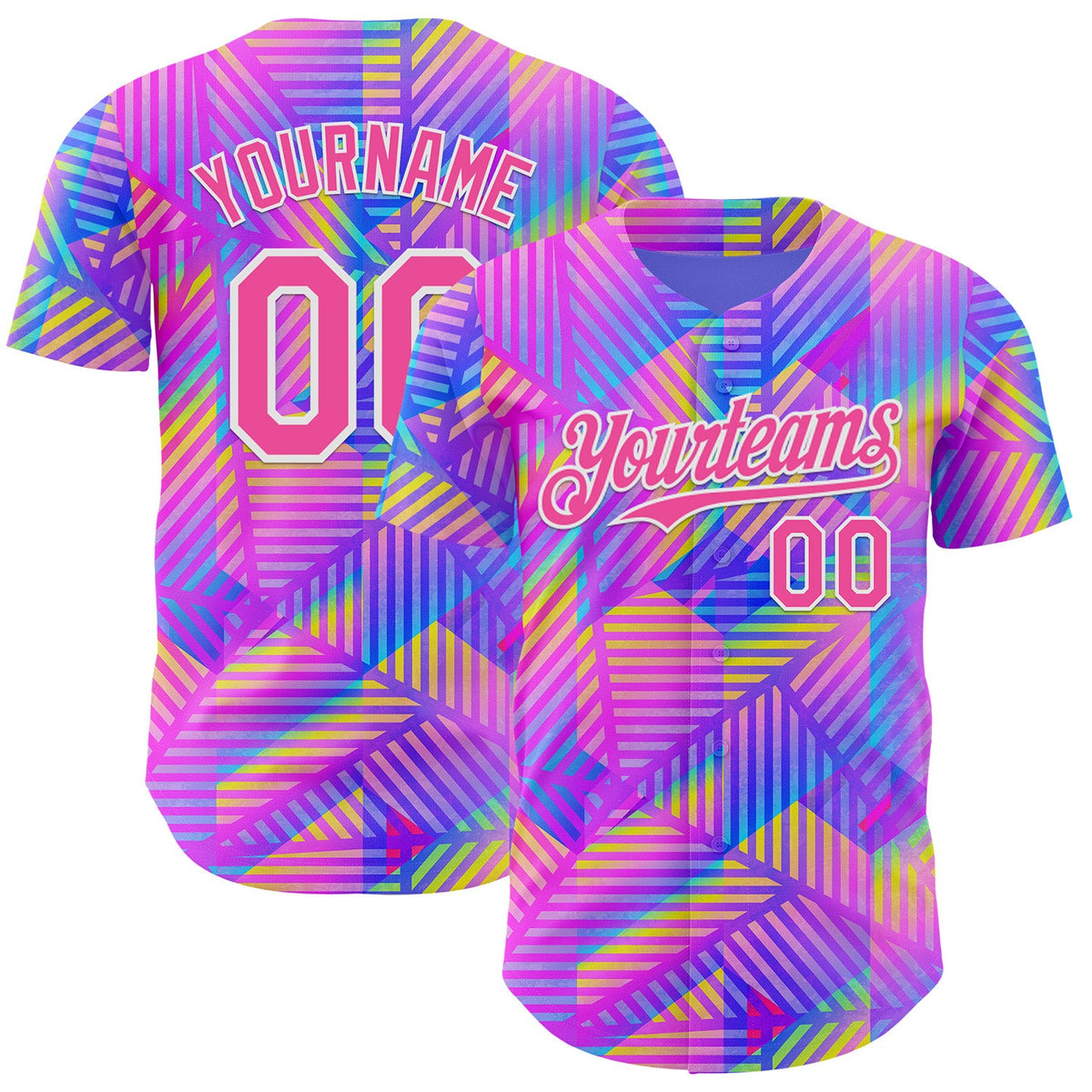 Custom Purple Pink-White Psychedelic Trippy Neon Geometric Authentic Baseball Jersey