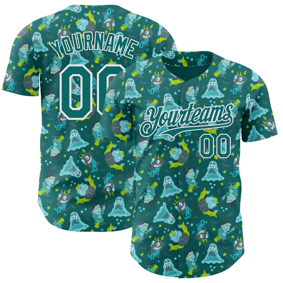 Custom Teal-White Psychedelic Trippy Monster Authentic Baseball Jersey