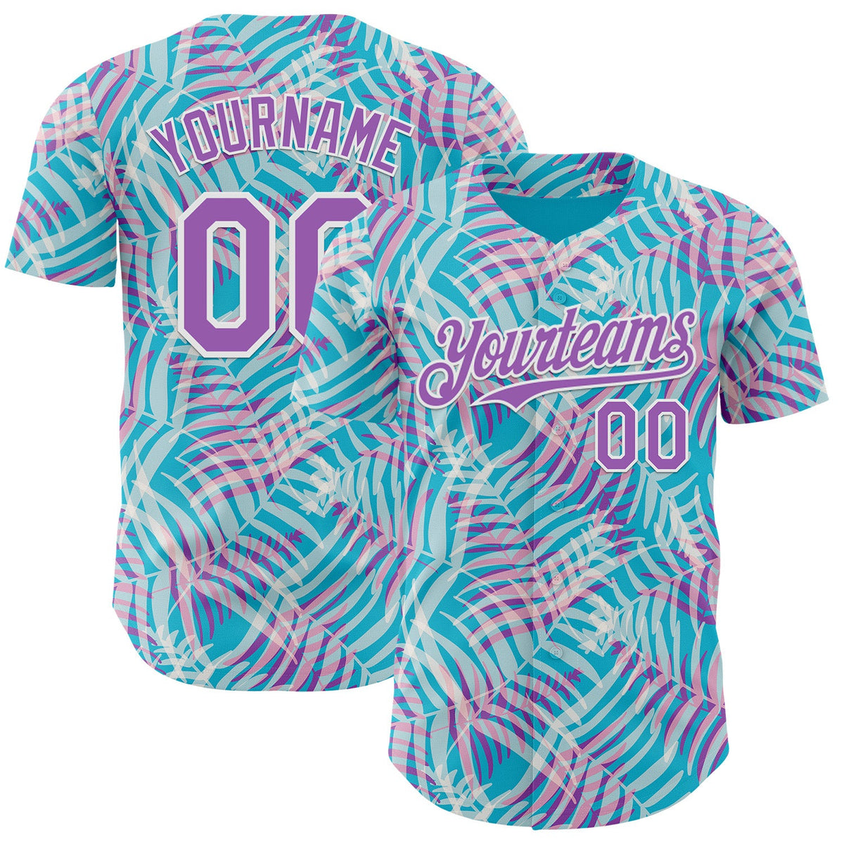 Custom Lakes Blue Medium Purple-White Psychedelic Trippy Tropical Leaves Authentic Baseball Jersey