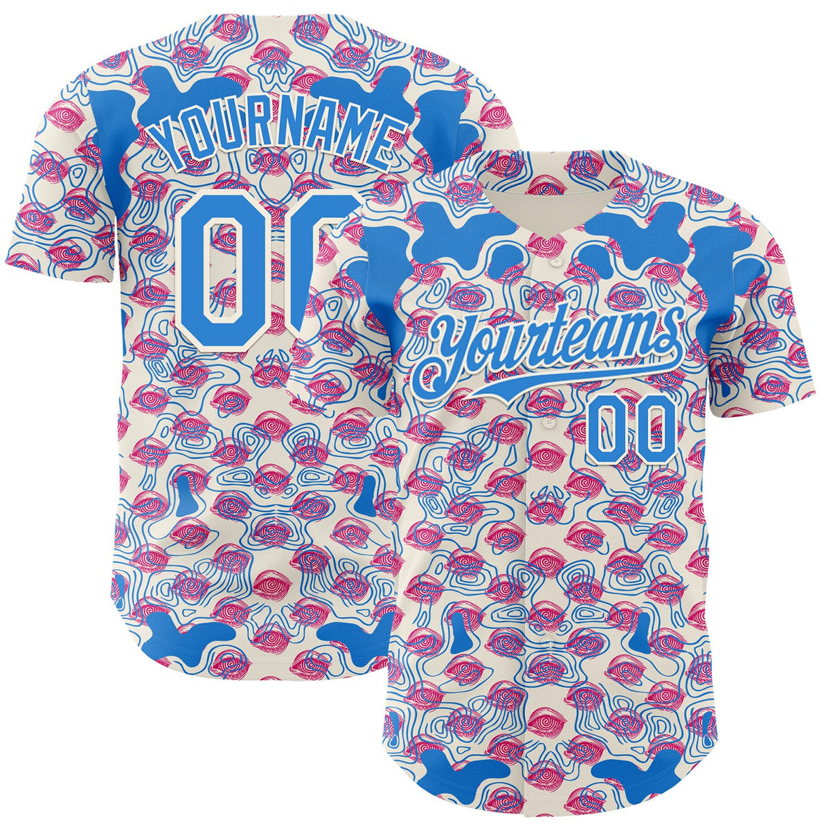 Custom Cream-Electric Blue Psychedelic Trippy Flow Line Authentic Baseball Jersey