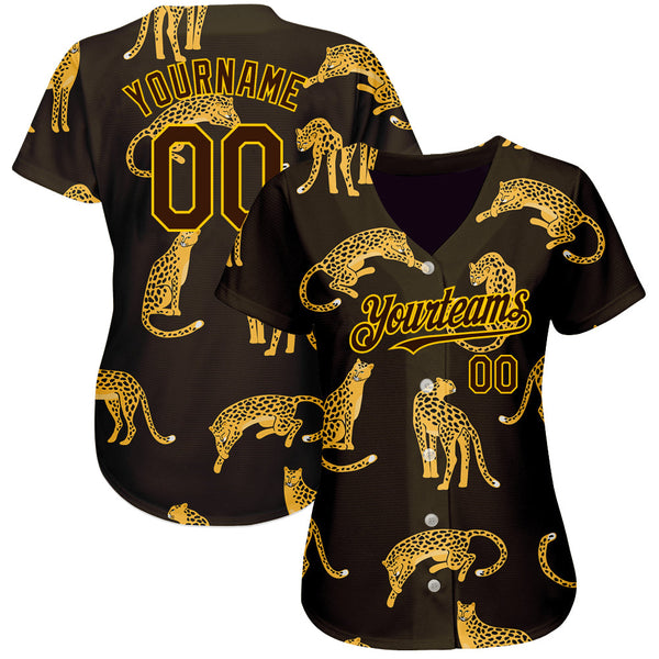 Custom Brown Yellow 3D Pattern Design Leopard Authentic Baseball Jersey alternate