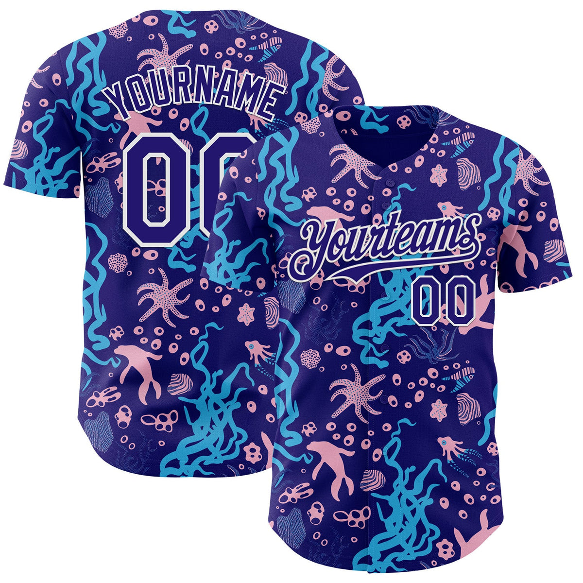 Custom Dark Purple-White Psychedelic Trippy Sea Life Authentic Baseball Jersey