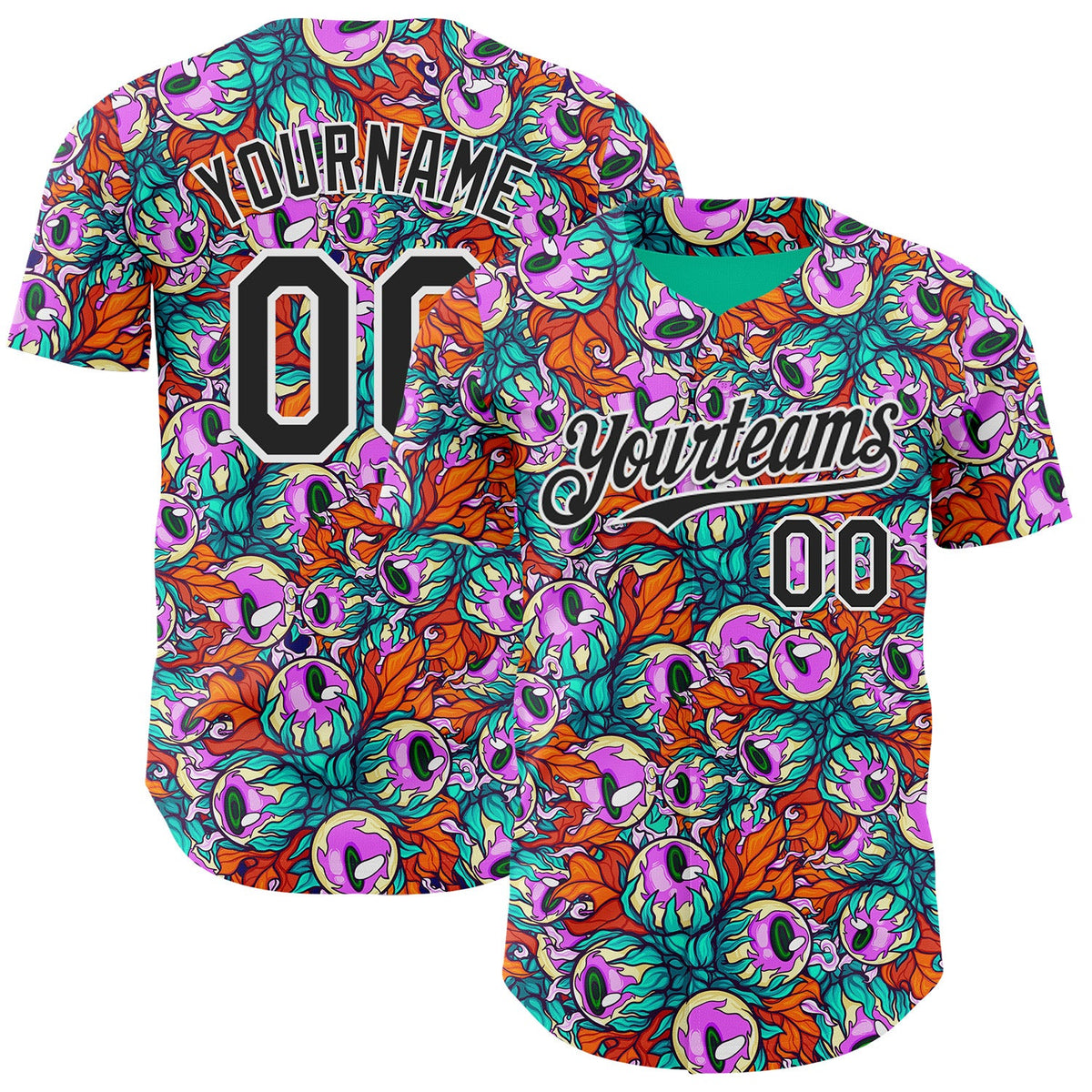 Custom Green Black-White Psychedelic Trippy Alien Flora Authentic Baseball Jersey