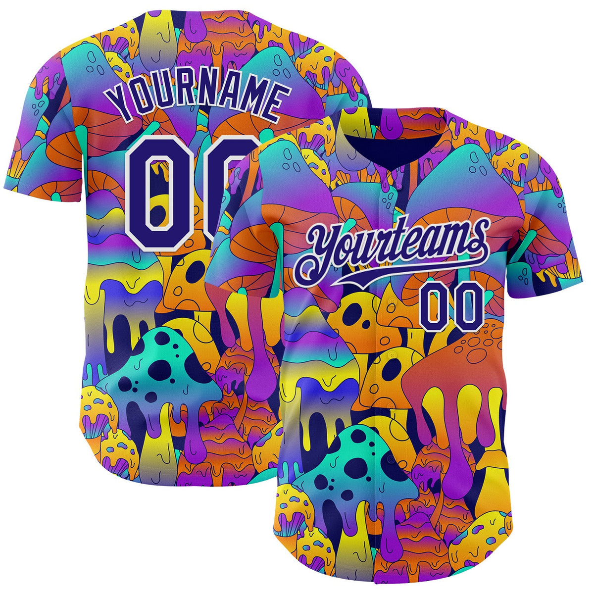 Custom Dark Purple-White Psychedelic Trippy Mushroom Authentic Baseball Jersey