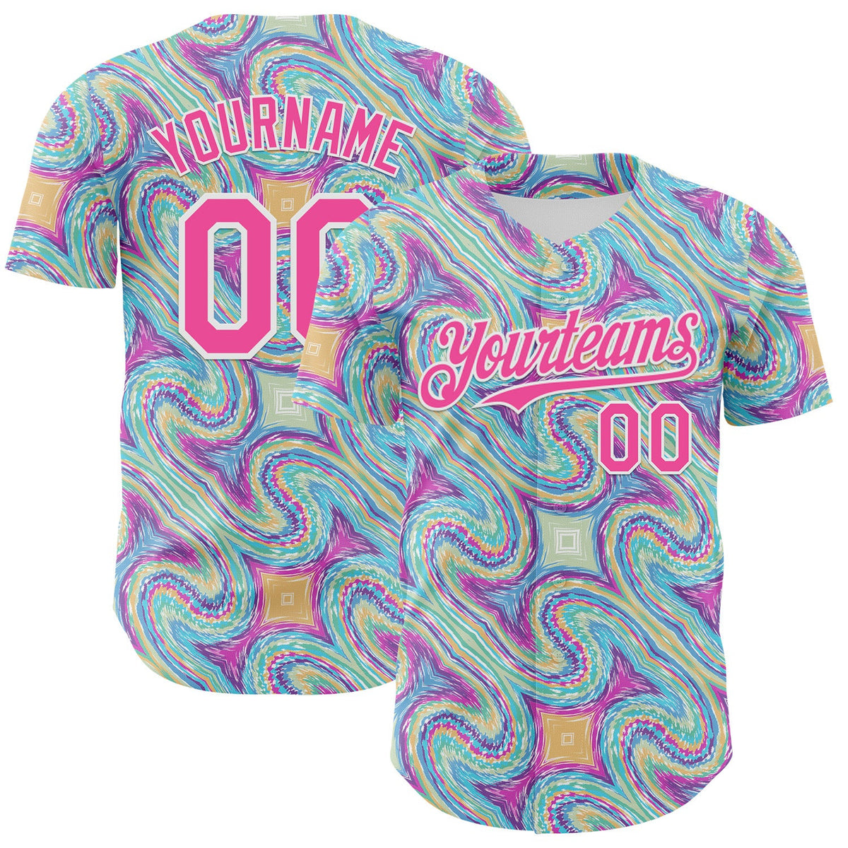 Custom White-Pink Psychedelic Trippy Swirl Authentic Baseball Jersey