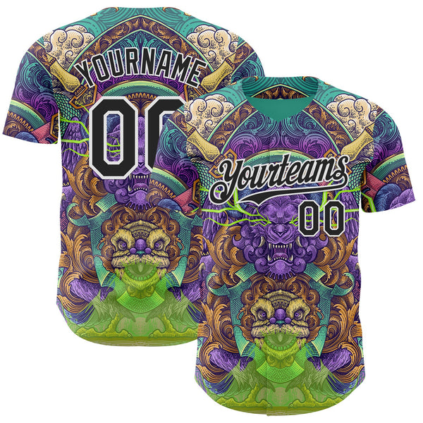 Custom Green Black-White Psychedelic Trippy Oriental Mythic Authentic Baseball Jersey