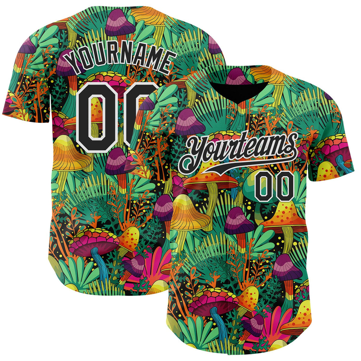 Custom Green Black-White Trippy Trippy Magic Mushroom Authentic Baseball Jersey