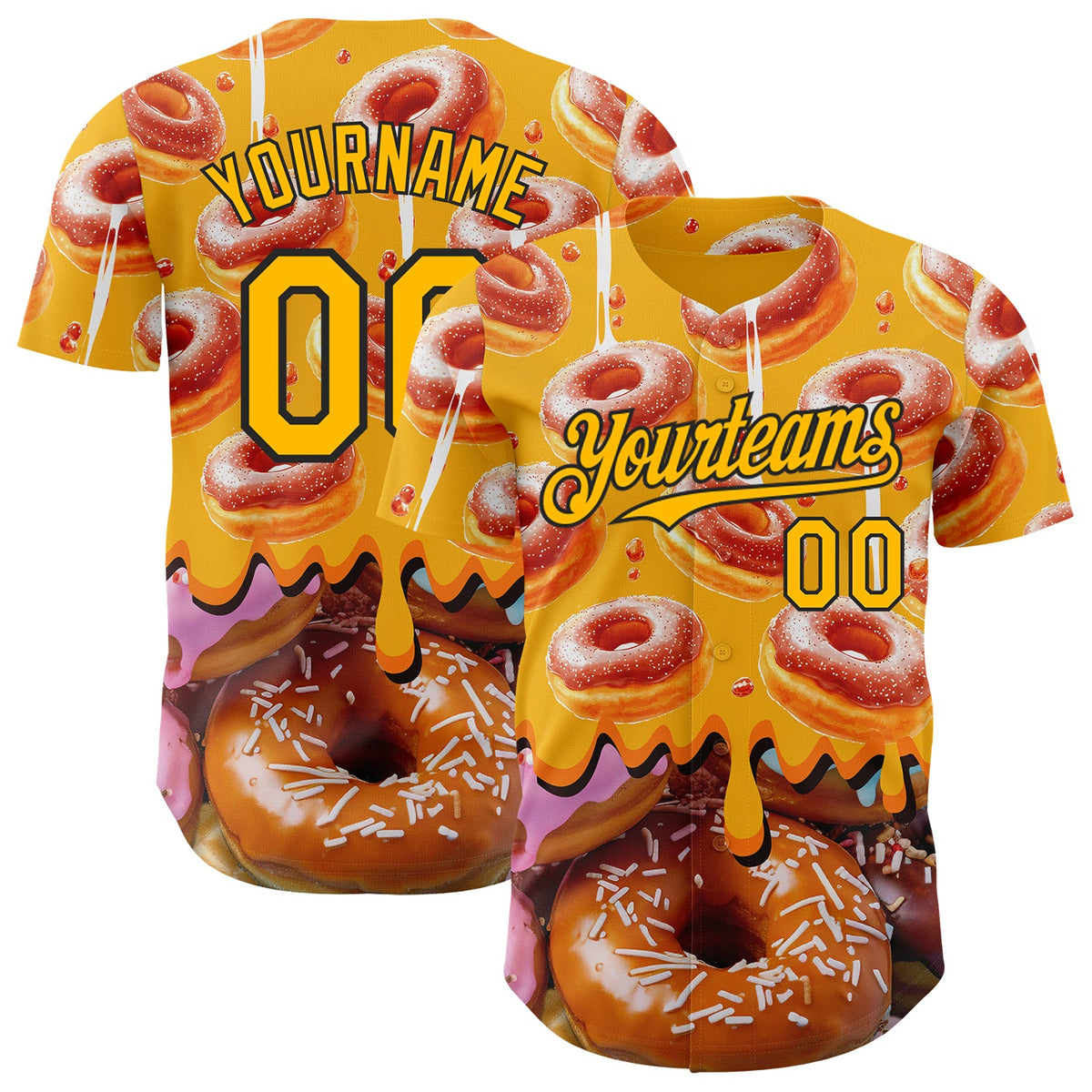 Custom Gold-Black Ice Cream Donut Foodie Dessert Authentic Baseball Jersey