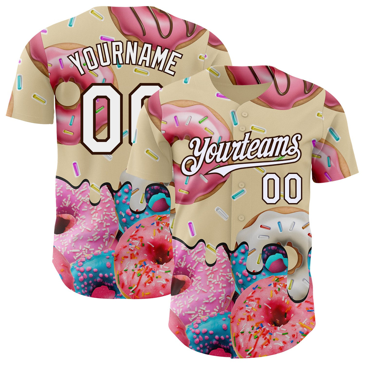 Custom City Cream White-Brown Ice Cream Donut Foodie Dessert Authentic Baseball Jersey