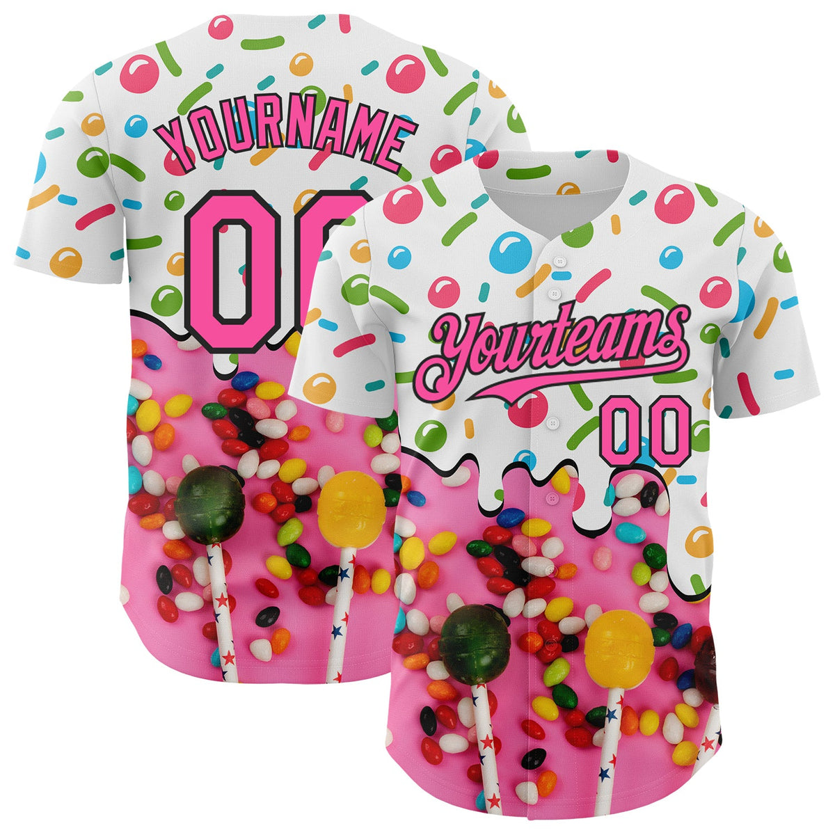Custom White Pink-Black Ice Cream Candy Lollipops Sweet Sugar Authentic Baseball Jersey