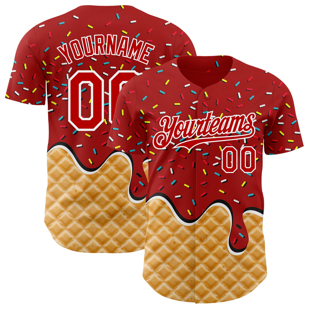 Custom Red-White Ice Cream Waffle Foodie Dessert Authentic Baseball Jersey