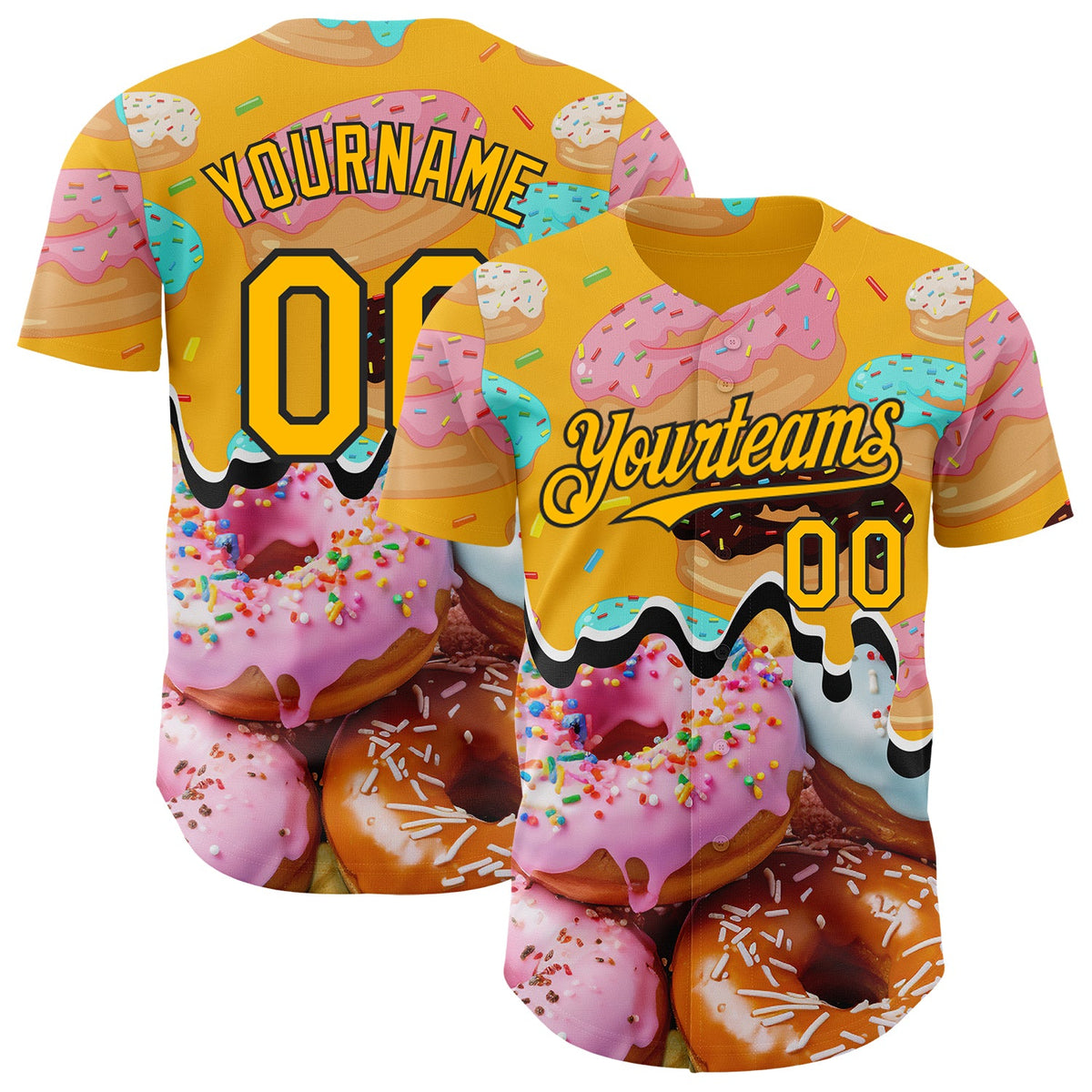 Custom Gold-Black Ice Cream Donut Foodie Dessert Authentic Baseball Jersey