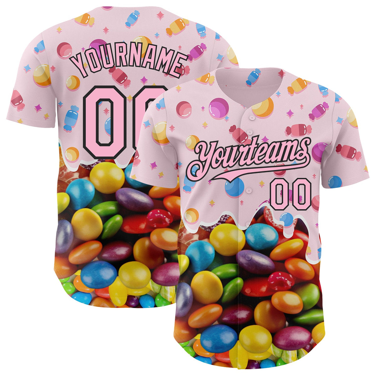 Custom Light Pink-Black Candy Ice Cream Sweet Sugar Authentic Baseball Jersey