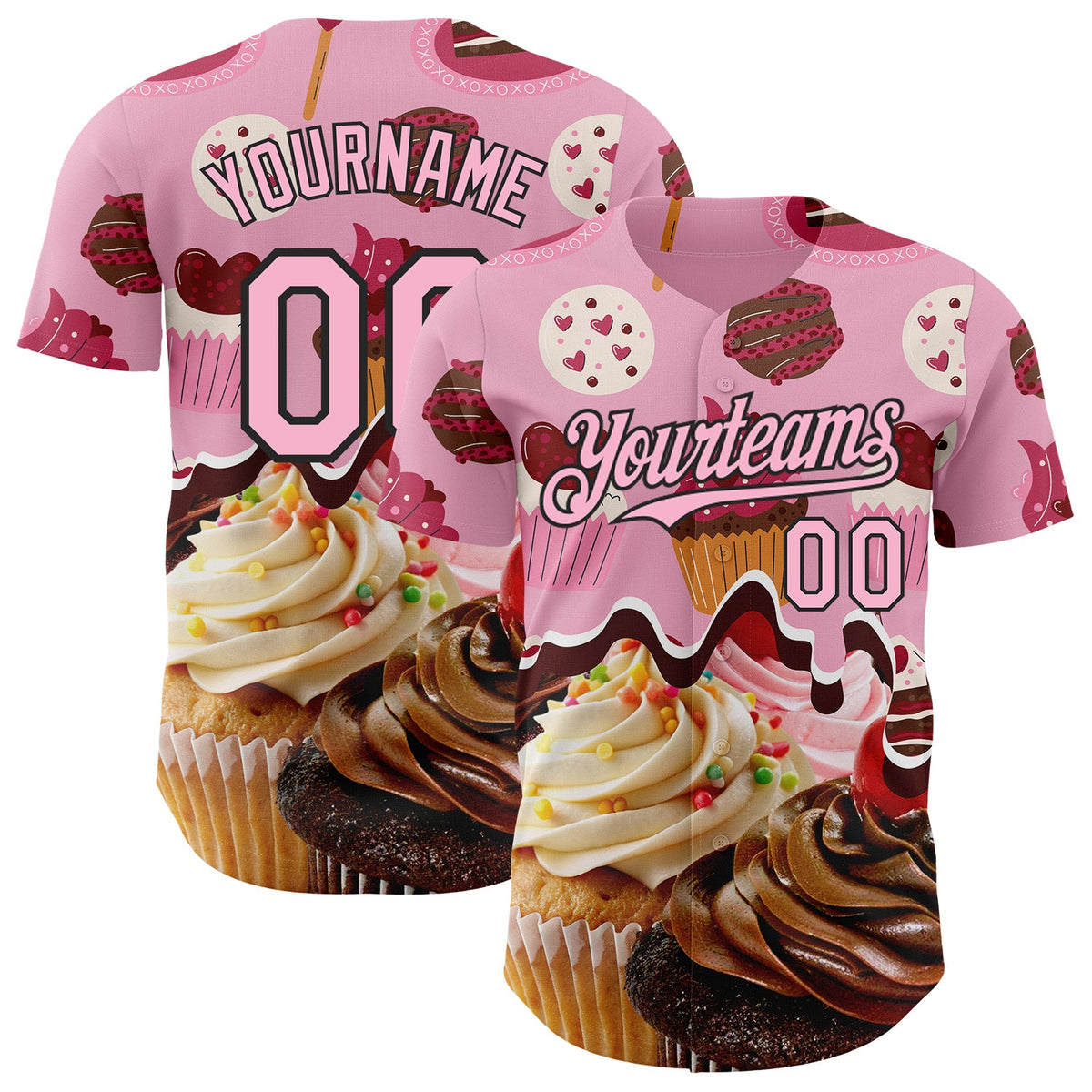 Custom Light Pink-Black Ice Cream Cake Foodie Dessert Authentic Baseball Jersey