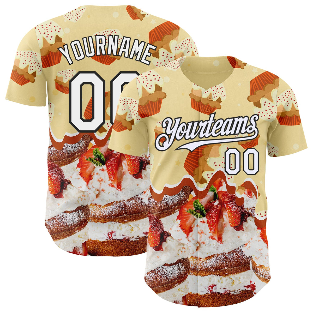 Custom Light Yellow White-Black Ice Cream Cake Foodie Dessert Authentic Baseball Jersey