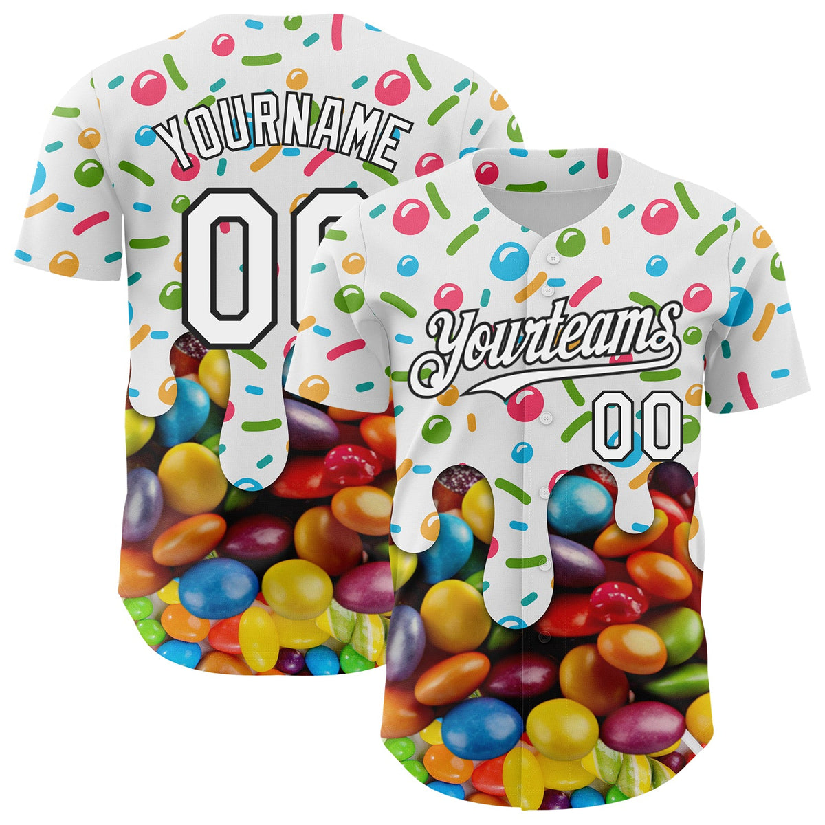 Custom White-Black Candy Ice Cream Sweet Sugar Authentic Baseball Jersey