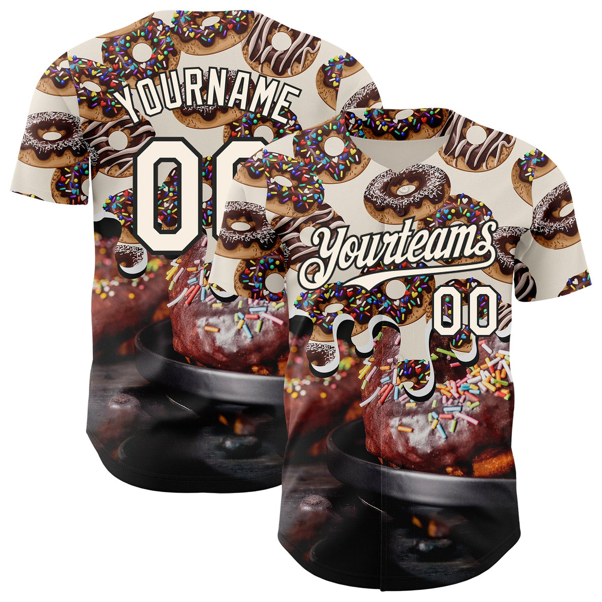Custom Cream-Black Ice Cream Donut  Foodie Dessert Authentic Baseball Jersey