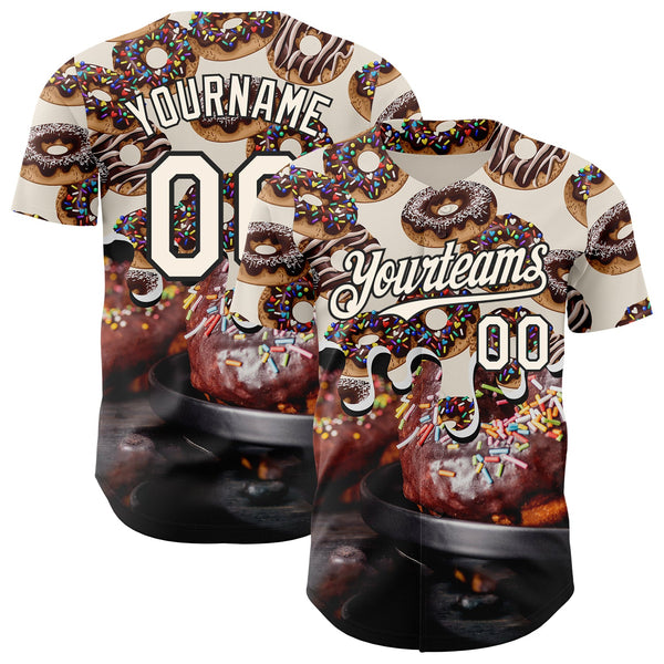 Custom Cream-Black Ice Cream Donut  Foodie Dessert Authentic Baseball Jersey