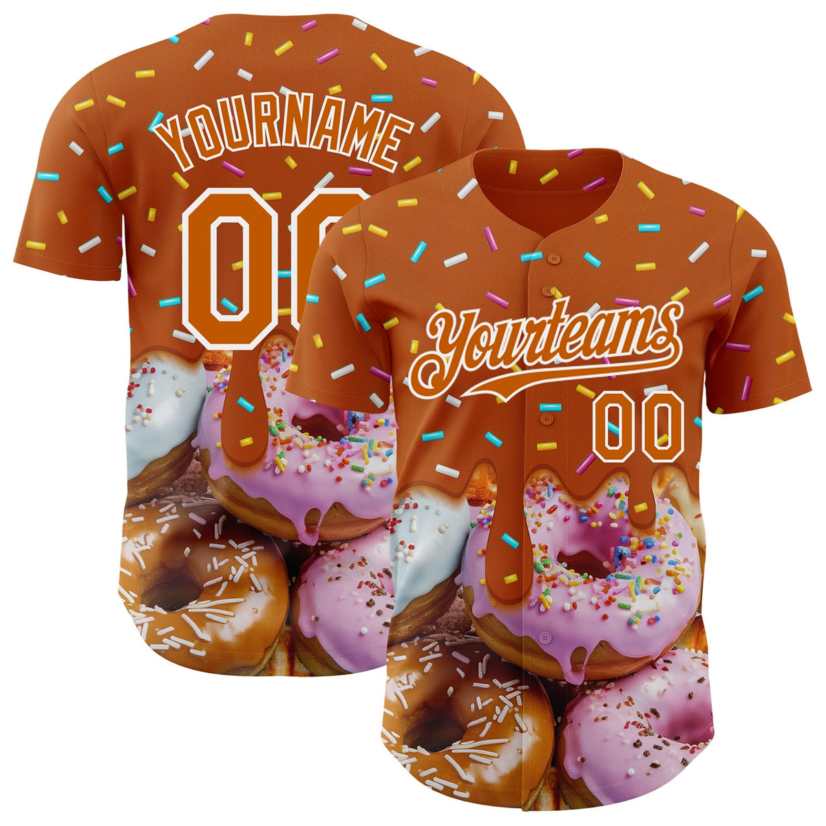Custom Texas Orange-White Ice Cream Donut  Foodie Dessert Authentic Baseball Jersey